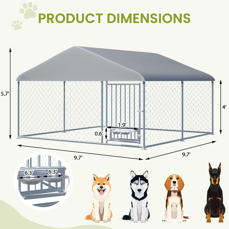 EROMMY Outdoor Dog Kennel, Heavy Duty Large Dog Kennels with Waterproof Cover and Rotating Feeding Door