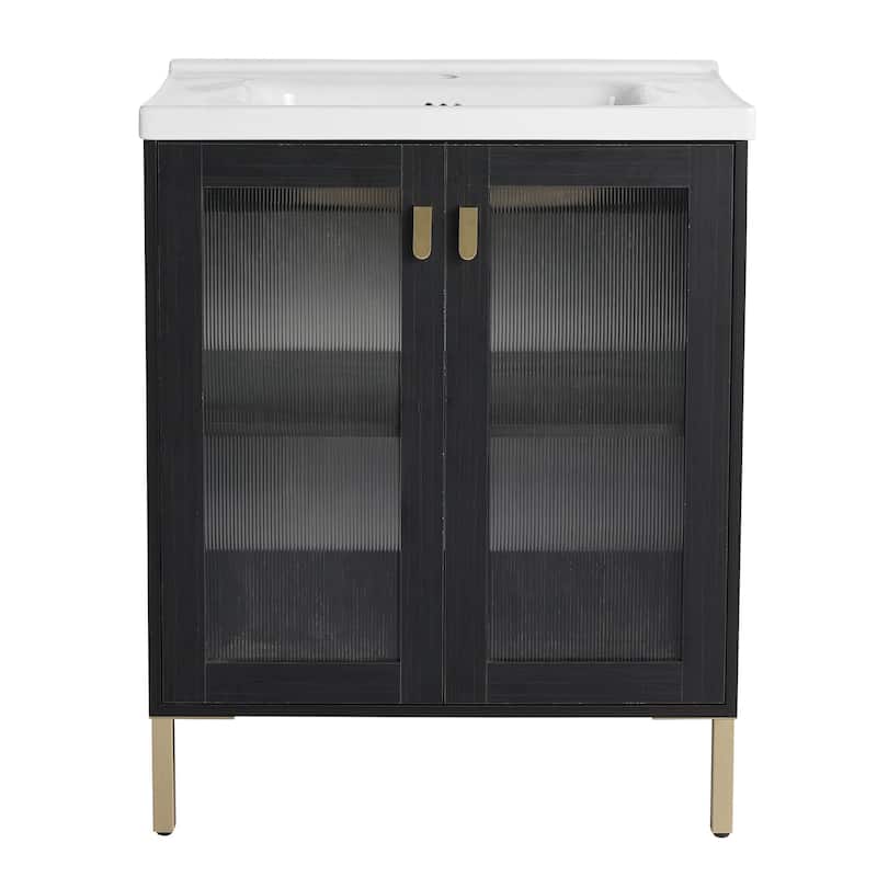 24/32 inch Freestanding Bathroom Vanity Set in Black with Integrated Ceramic Sink