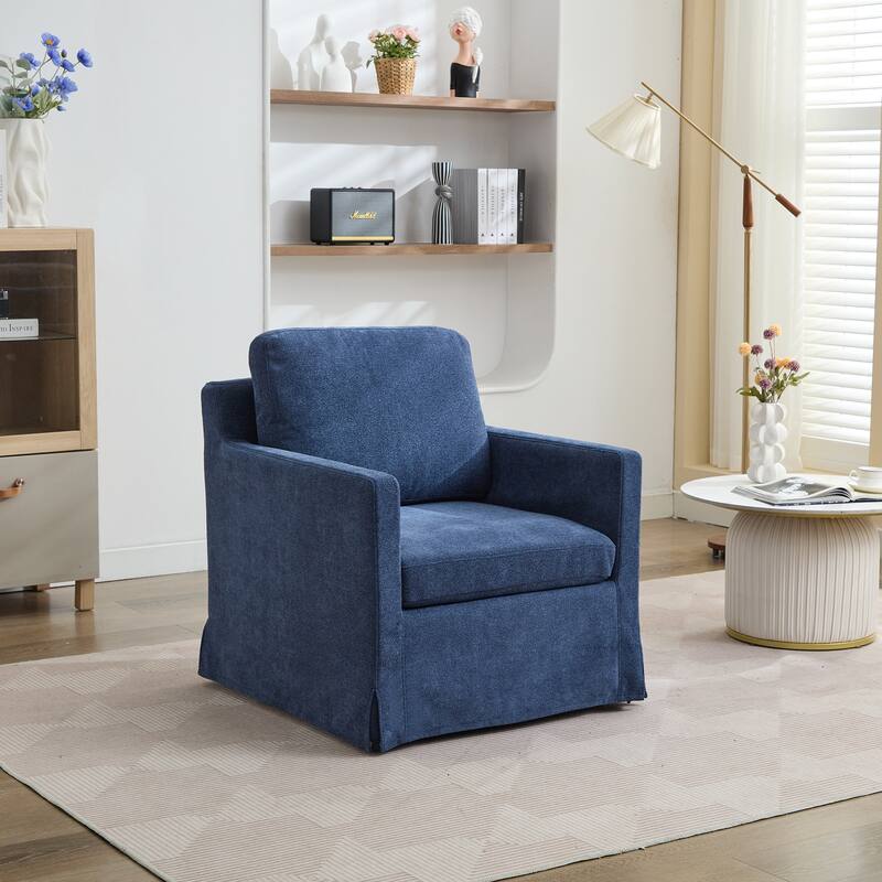 29.92'' Swivel Accent Chair, Upholstered Skirted Swivel Chair with Removable Back Cushion, 360 Degree Comfy Armchair  - Navy