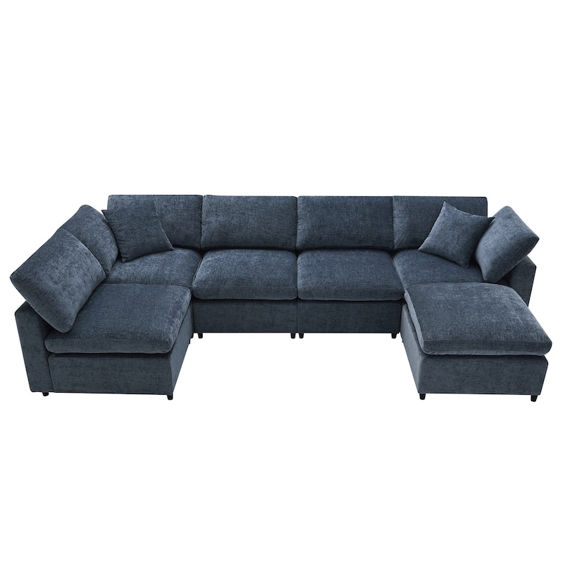 130'' U-Shaped 6-Seater Modular Sectional Sofa with Ottoman, Convertible Sleeper, and Customizable Layout Options