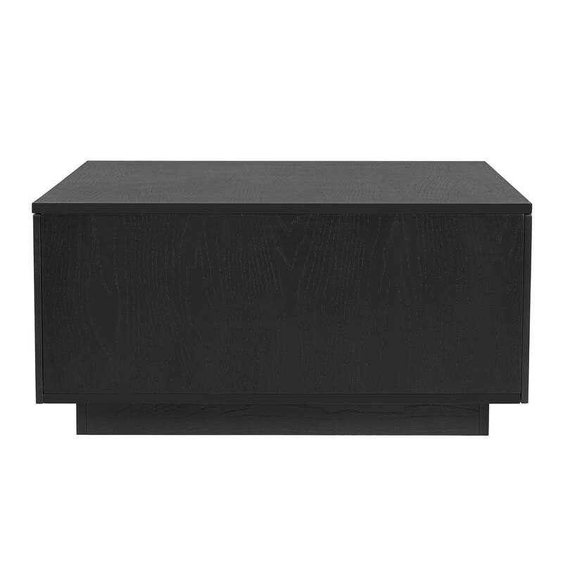 33.25" Black Square Coffee Table with 4 Drawers