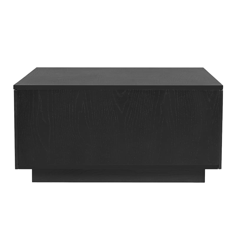 Square Coffee Table Modern Center Table with 4 Drawers, Black Cocktail Table End Table for Living Room