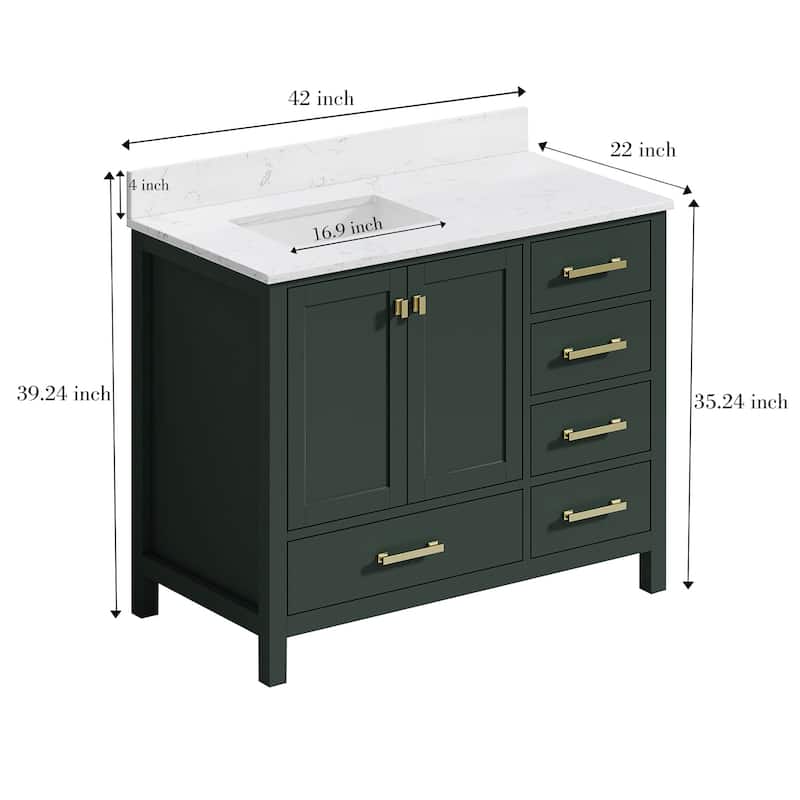 StarrySky 42 inch Undermount Left Sink Bathroom Vanity with Engineered Carrara Marble Top - 42 inch