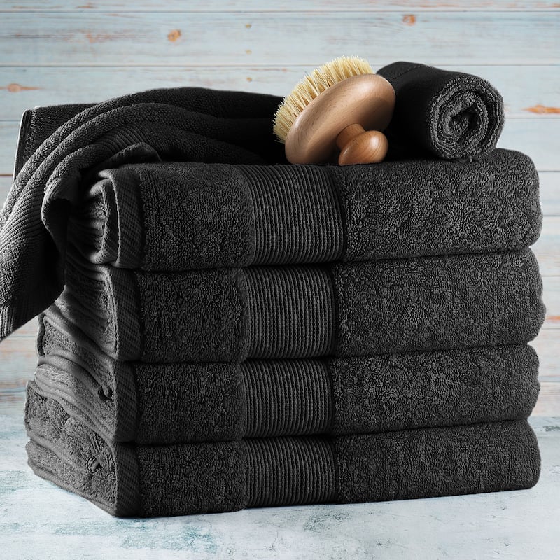 Hearth & Harbor 100 Percent Cotton Ultra Soft and Absorbent Bath Towel Set - 4 Bath towels 2 washcloths - Black