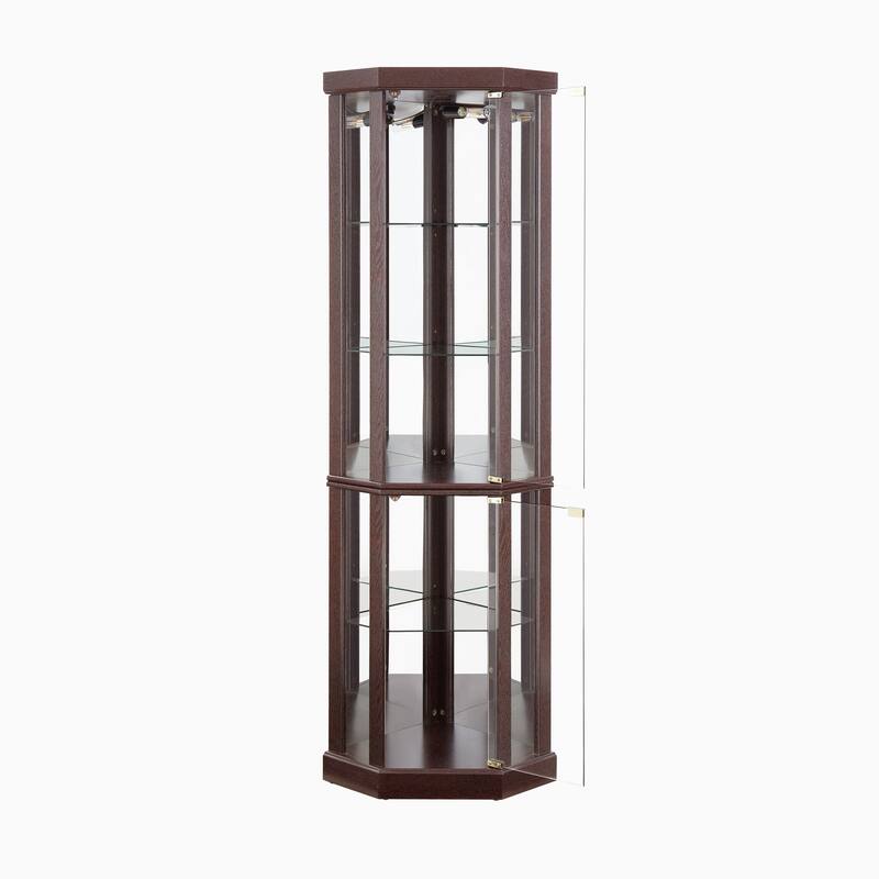 Lighted Corner Curio Cabinet - Elegant Glass Display Case for Display Storage - Perfect for Antique Collections & Wine