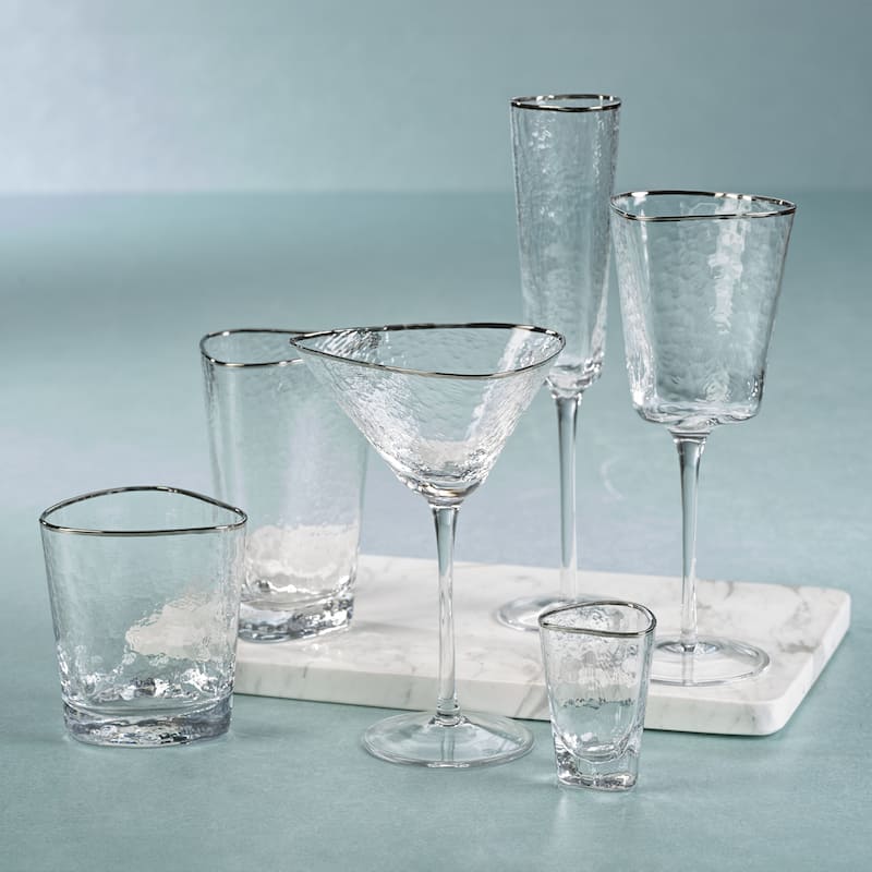 Kampari Triangular Highball Glasses with Platinum Rim, Set of 4