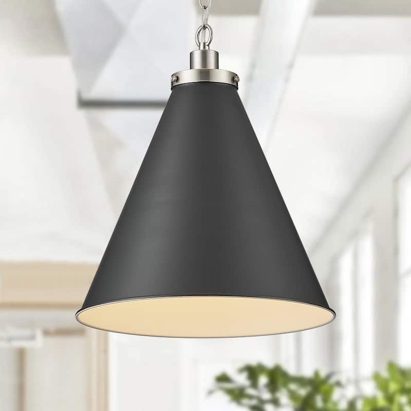Modern Brushed Nickel 1-Light Single Cone Metal Hanging Lamp for Kitchen Island