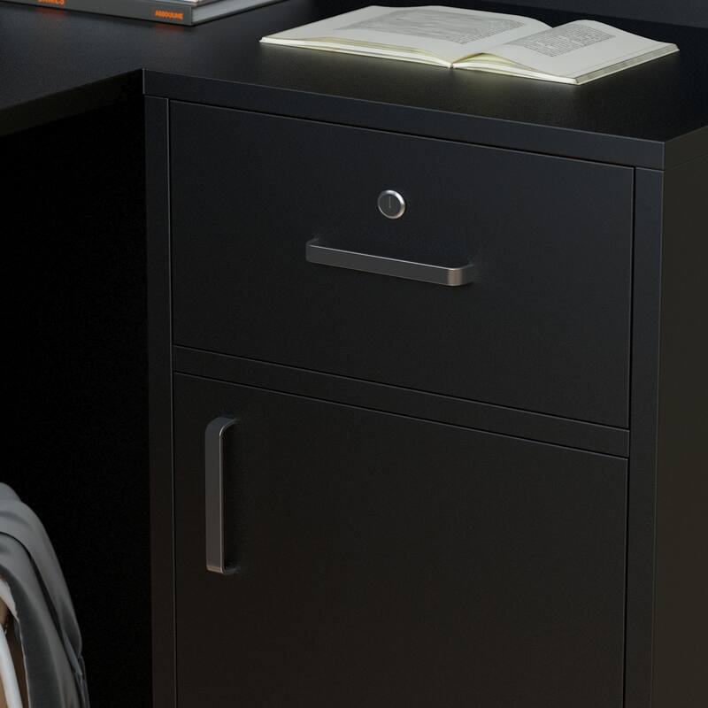 Timechee 55.9"W 48.4"H L-Shape Wood Reception Desk Drawer With Lock