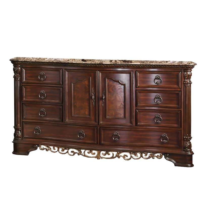 8 Drawers Dresser with Cabinet in Brown Cherry
