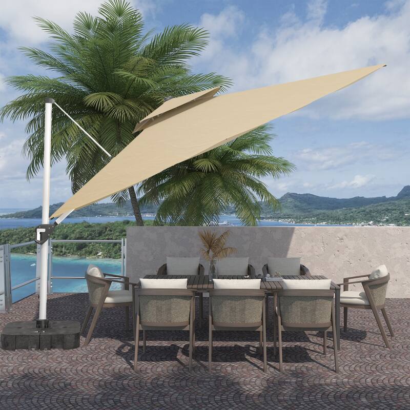 11FT Patio Umbrella Outdoor Square Double Top Umbrella with Base