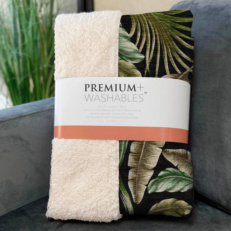 Premium Machine Washable ASB196 Palm Leave Sherpa Throw Blanket