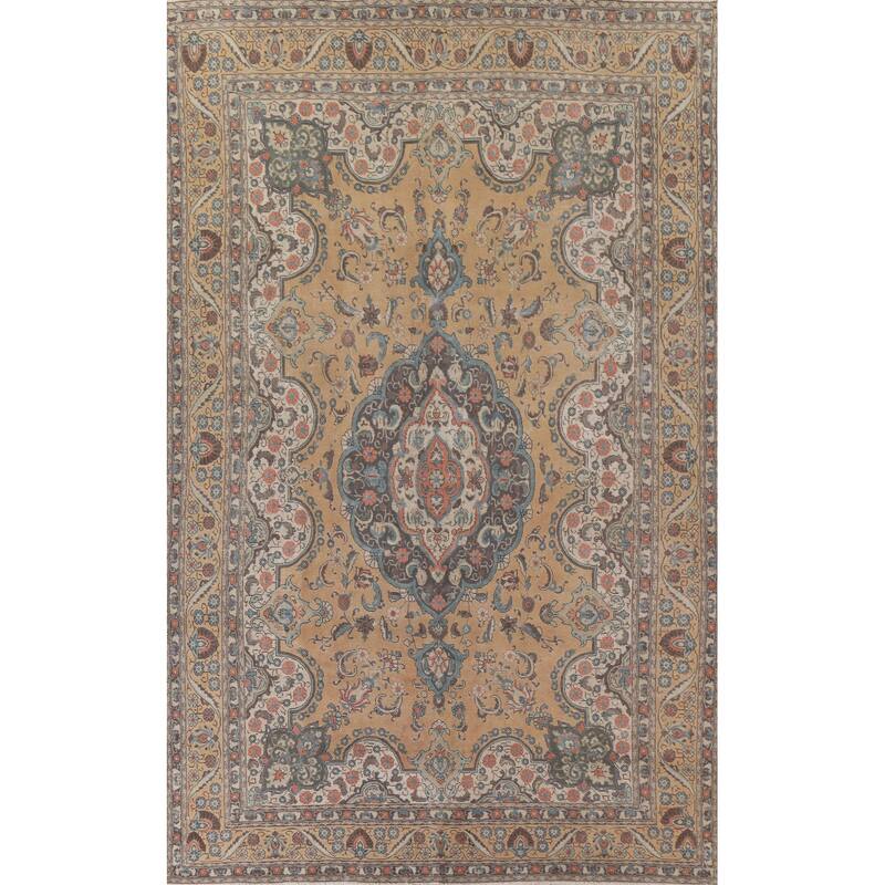 Hand Knotted Oriental 100% Wool Carpet Traditional Floral Peach Mashad Area Rug - 12' 7'' X 8' 10''