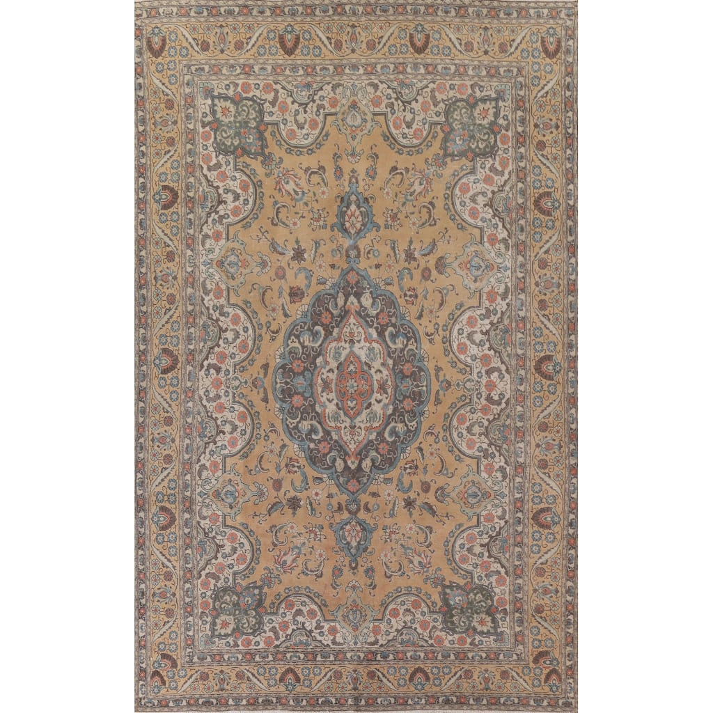 Hand Knotted Oriental 100% Wool Carpet Traditional Floral Peach Mashad Area Rug - 12' 7'' X 8' 10''