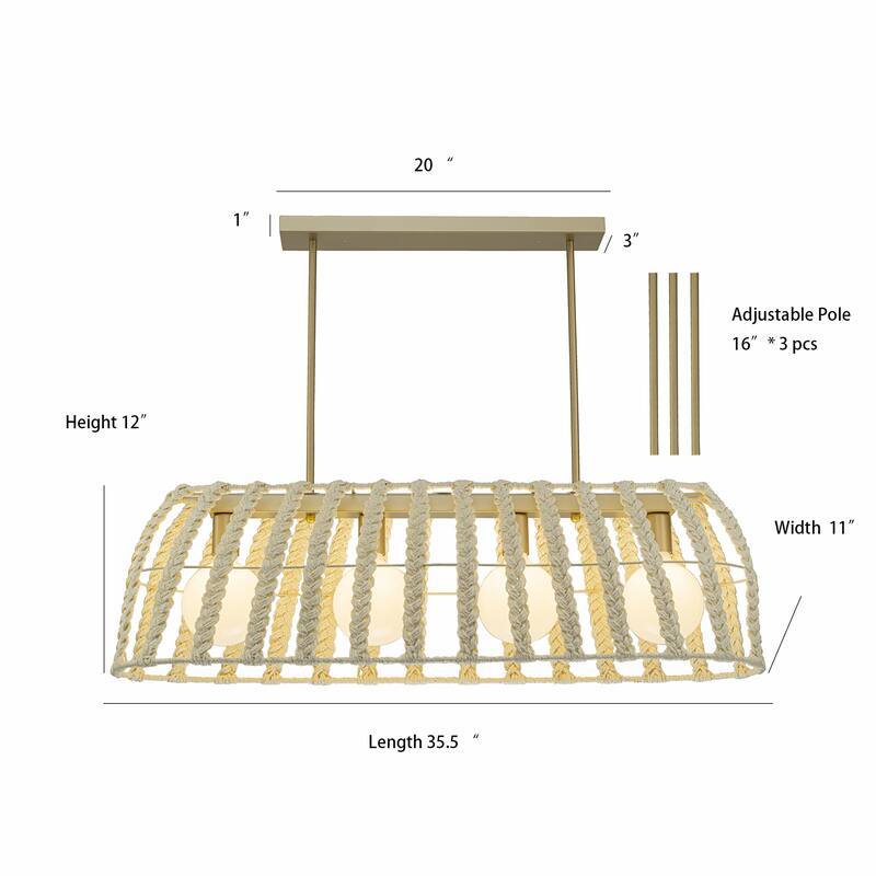 Roka 4-Light Rattan Linear Pendant, Coastal Boho - Handwoven - 38" Wide