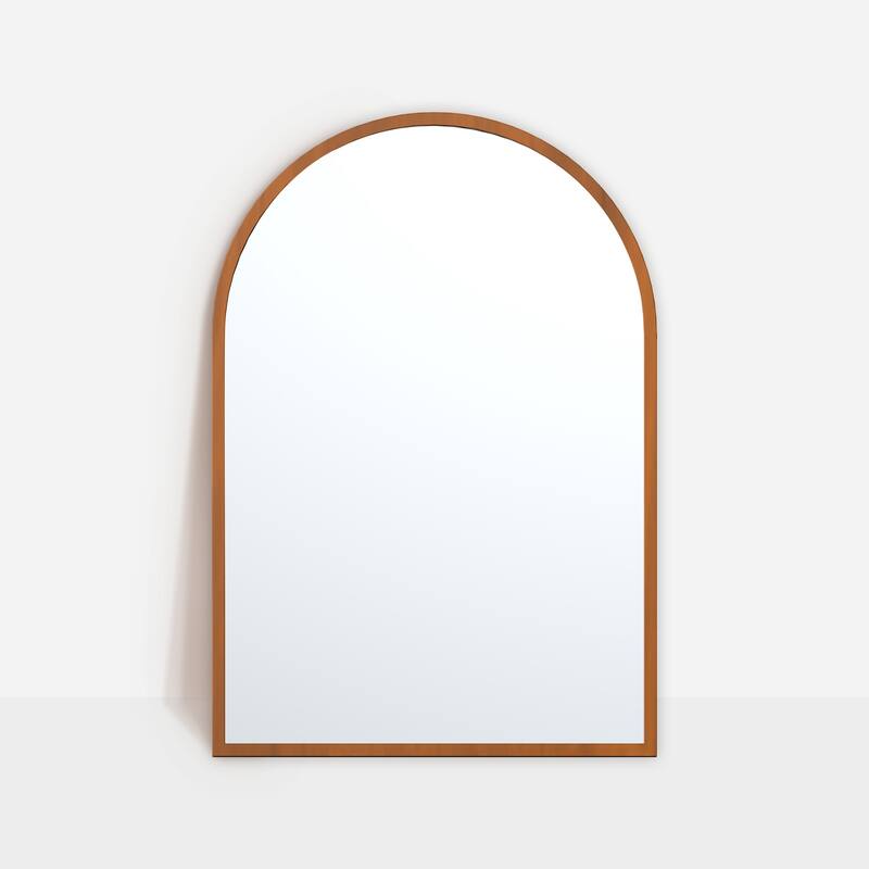 HomeRoots Set of Two Walnut Arch Wood Framed Bathroom Vanity Mirrors - 31.00 in. x 35.00 in. x 0.79 in.
