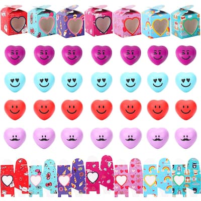 Valentines Day Gifts for Kids - 28 Pack Valentine Heart Shape Stress Balls - multi