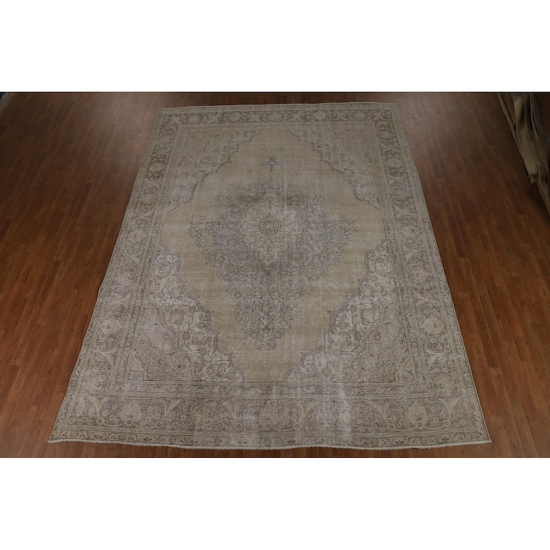 Traditional Medallion Tabriz Persian Vintage Wool Carpet - 9'7" x 12'7"
