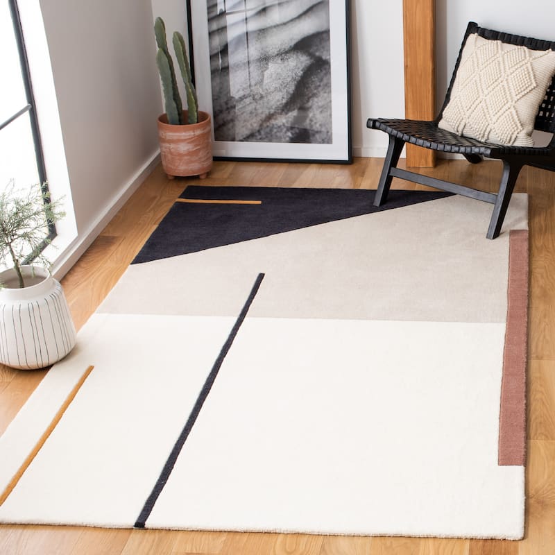SAFAVIEH Handmade Fifth Avenue Lukreciya Mid-Century Modern Wool Rug - 6' x 9' - Ivory/Black