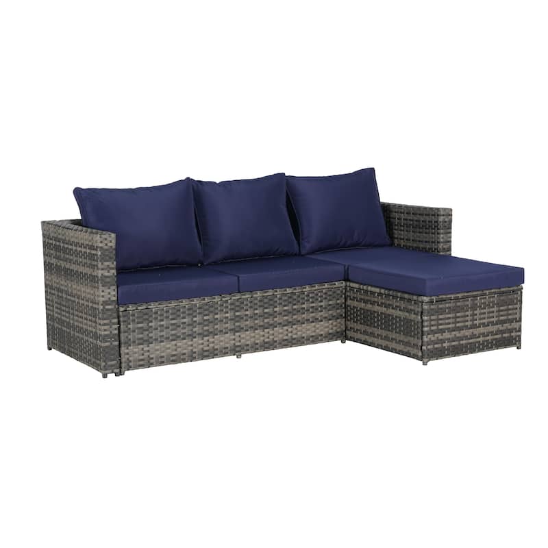 6-Piece Outdoor Patio Rattan Conversation Sectional Sofa Set with Tempered Glass Coffee Table and 2 Armchair