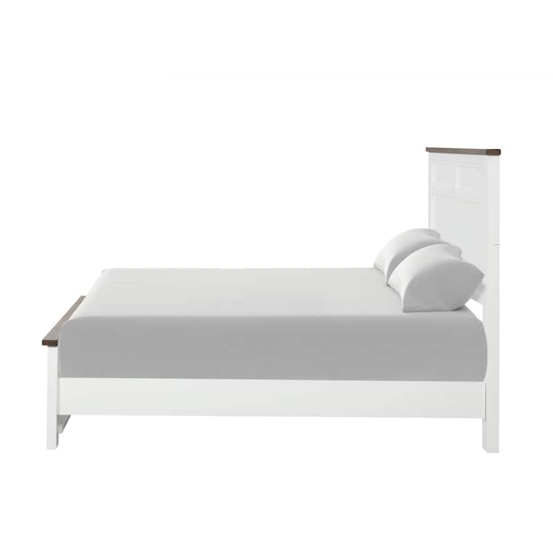 Wooden Full-Size Bed with Recessed Panels