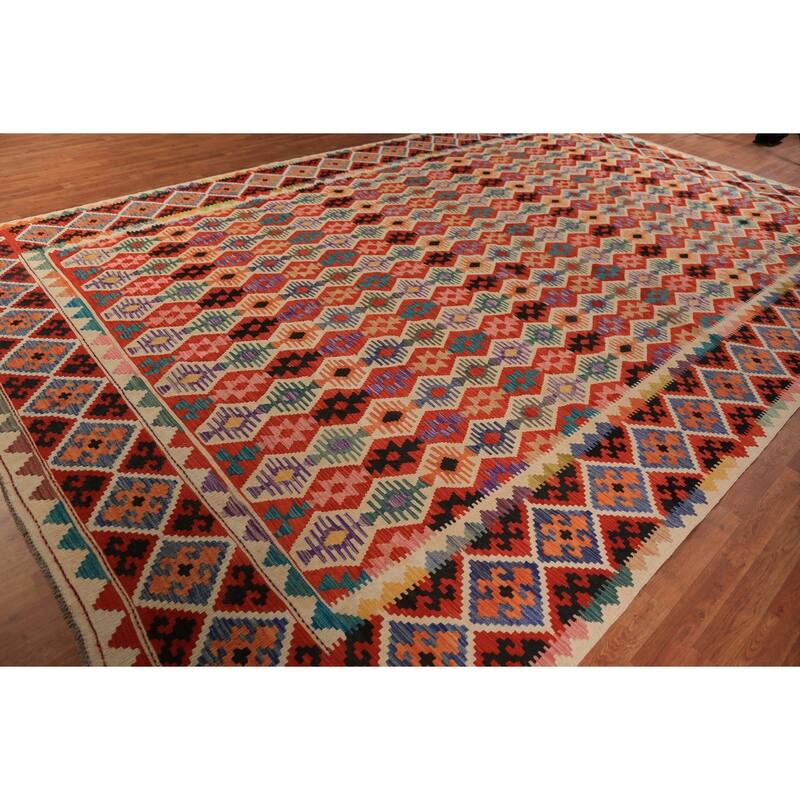 Kilim Oriental Large Rug Flatweave Tribal Multi Wool Carpet - 9'10"x 16'1"