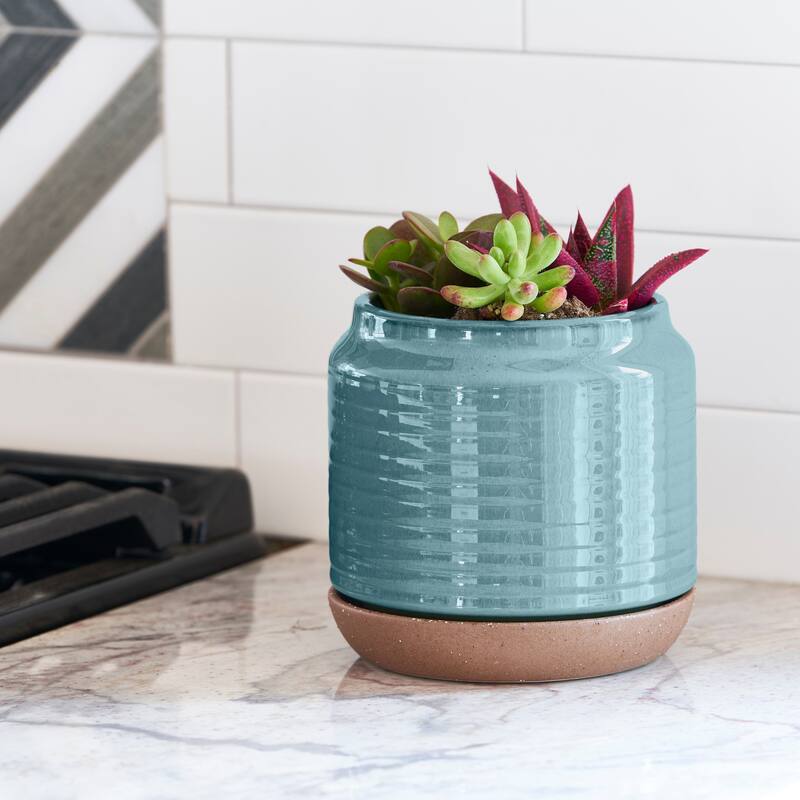 Southern Patio Oakland Blue Ceramic 5.9-inch Planter