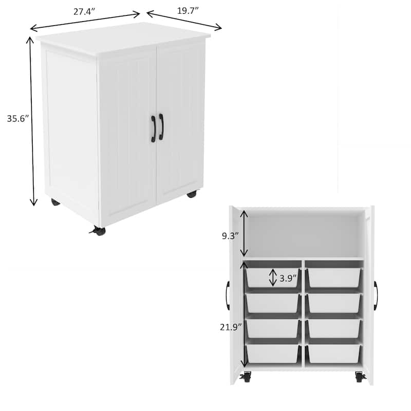 35.6" Large Kitchen Pantry Storage Cabinet White Island Sideboard with Multi-Tier Organizers (27" D x 20" W x 36" H)