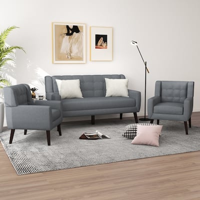 Tufted Linen/Cotton Loveseat with 2 Accent Chairs
