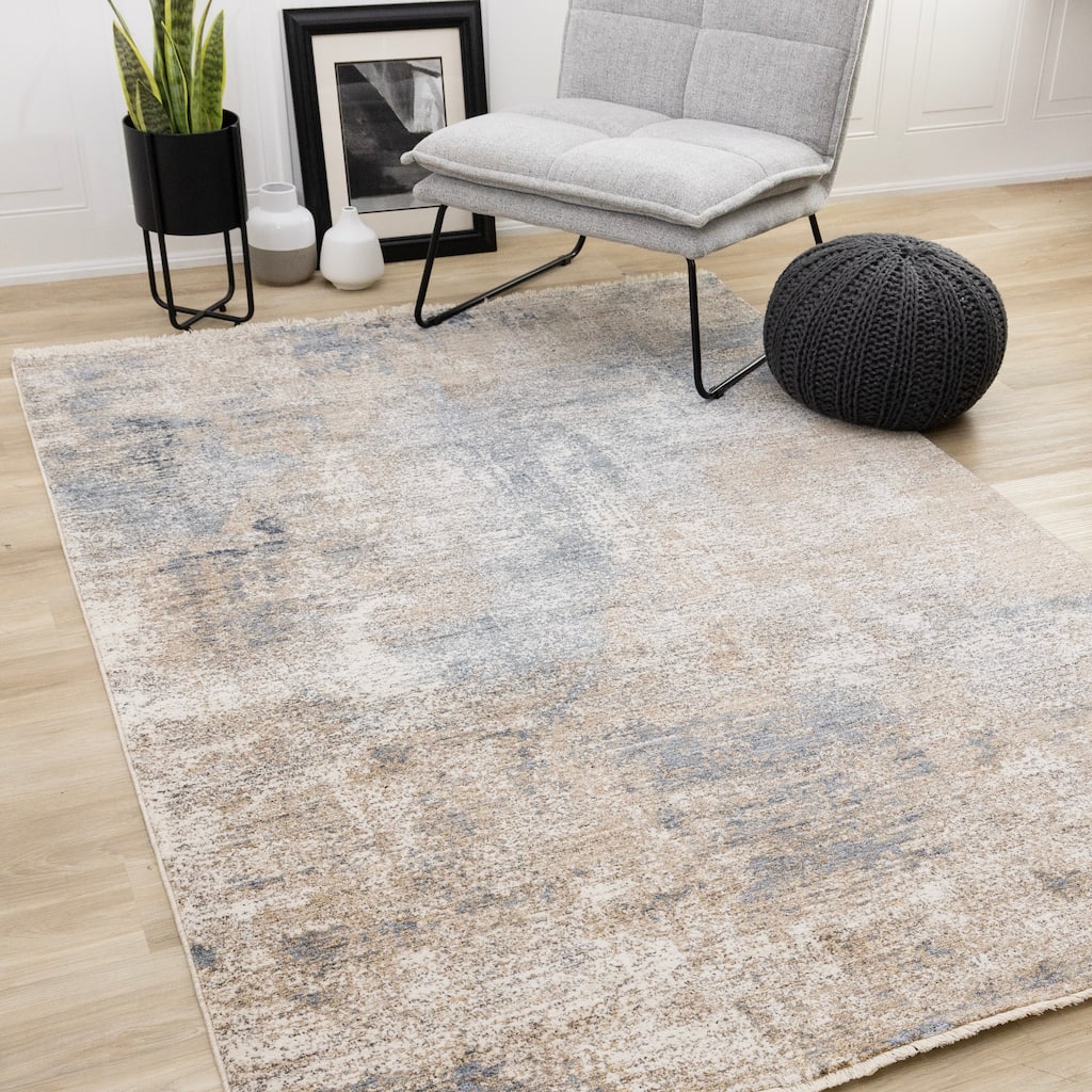 Olivia Collection - Distressed Blue Beige Area Rug