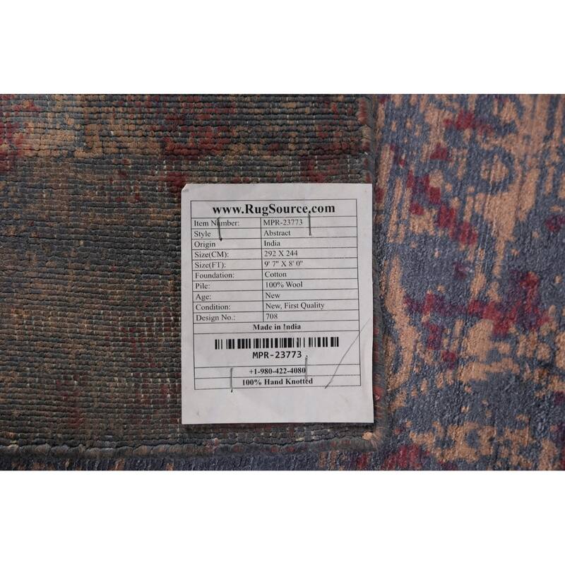 Contemporary Abstract Area Rug Handmade Indian Wool Carpet - 8'0"x 9'7"