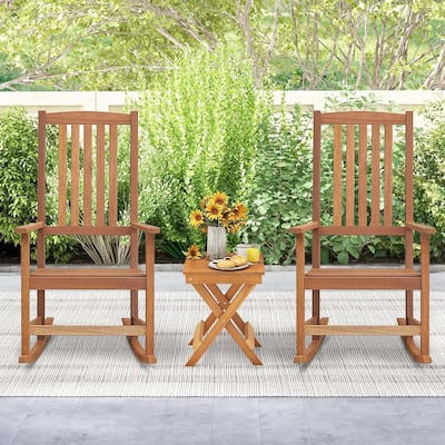 2pcs Patio Wood Bistro Set Outdoor Rocking Chair& Folding Table Set