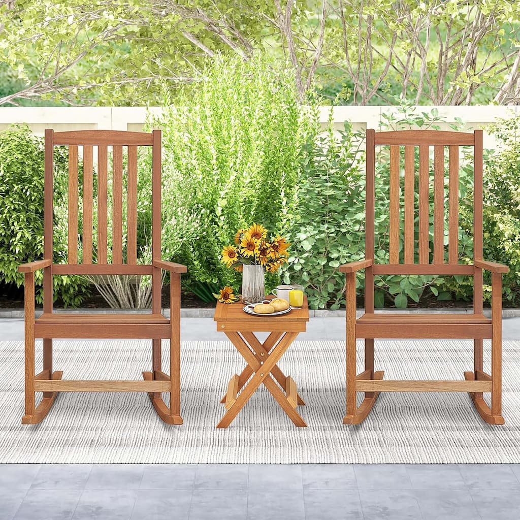 2pcs Patio Wood Bistro Set Outdoor Rocking Chair& Folding Table Set