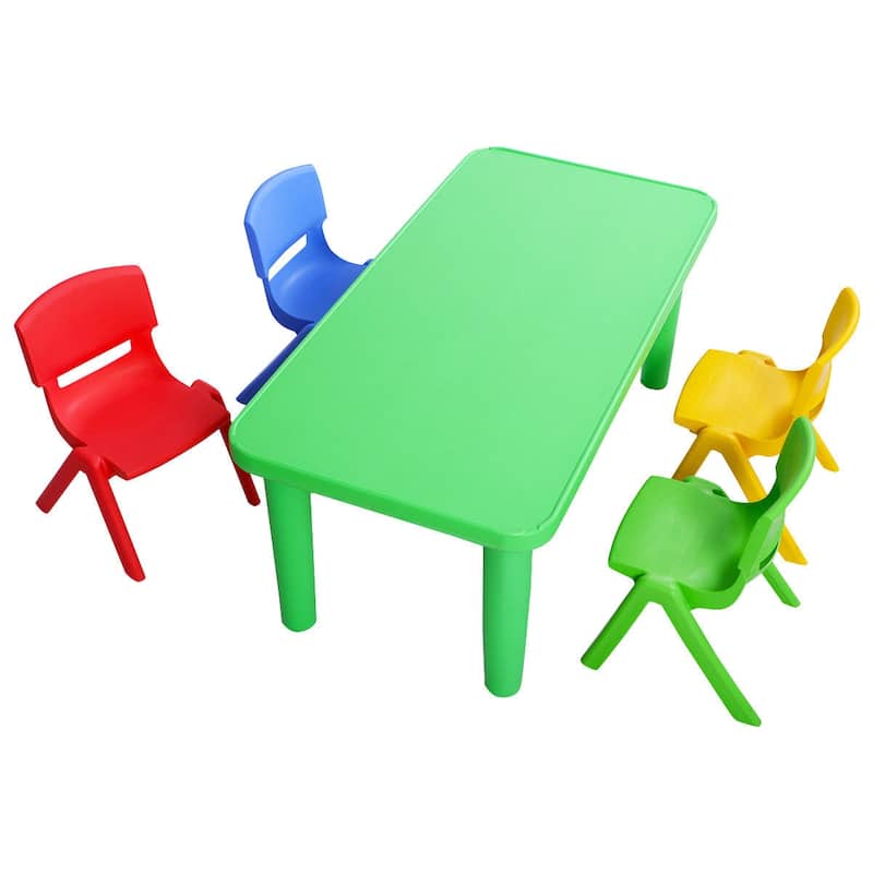 Costway Kids Plastic Table and 4 Chairs Set Colorful Play School Home