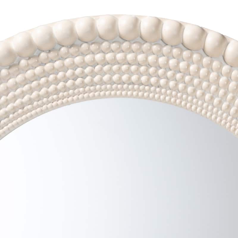 Grazia Modern Round Beaded-framed Accent Mirror in Pearl White