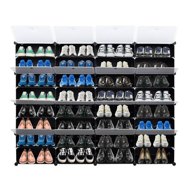 8-Tier Portable 64 Pair Shoe Rack Organizer 32-Cube Storage Organizer
