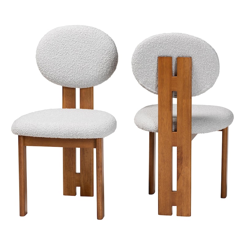 Kacela Modern Japandi Boucle Fabric and Wood 2-Piece Dining Chair Set - Grey
