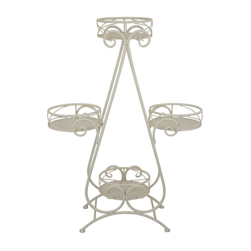Shin Plant Stand with 4 Solid Pots, Classic White Metal Finish 33 Inch