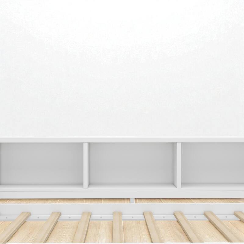 Twin/Full Size Wood Daybed with Trundle, Storage Drawers, Shelves and Built-in Desk, No Box Spring Needed
