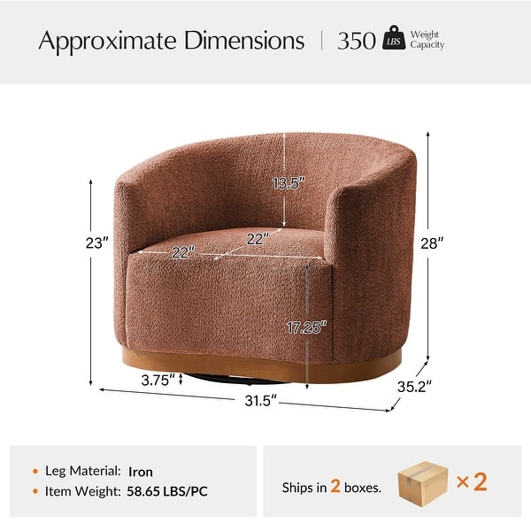 HULALA HOME Gema Modern Swivel Chenille Ergonomic Barrel Accent Chair with Solid Wood Legs Set of 2