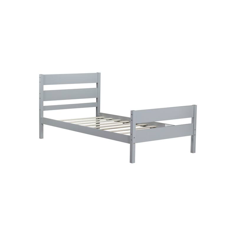 Roomfitters Twin Rubber Wood Bed Frame with Headboard and Footboard, Platform Support Design, No Box Spring Needed, Grey