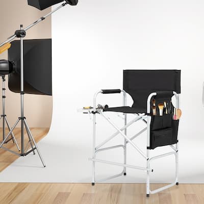 Iron Round Pipe Director's Chair without Carrying Bag - Black & Silver