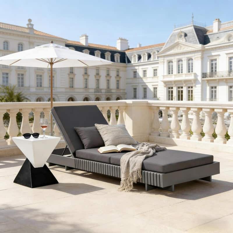 Christopher Knight Home - Kim Lounge Chaise Modern Outdoor Wooden Set with Triple-Fold Lounge Cushion - Gray Chaise_Grey Cushion+Single