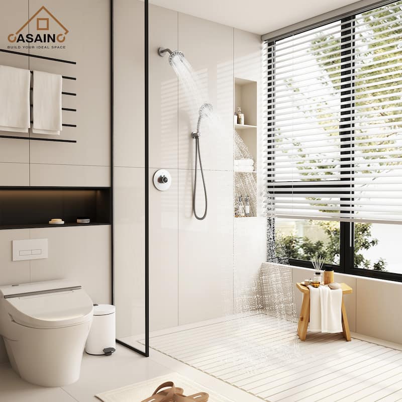 CASAINC 2-Spray 5 in. Shower Faucet Kit Wall Mounted Fixed and Handheld Dual Shower Heads 1.8 GPM - 5" x 5" - Brushed Nickel