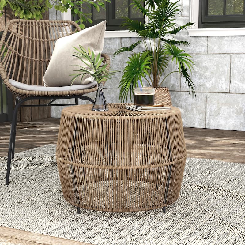 Alia Coastal Natural 22-inch Boho Outdoor Patio Rattan Outdoor Round Coffee Table by M&L Co.