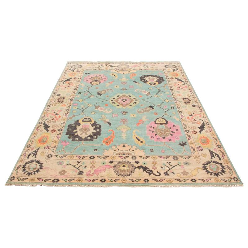 ECARPETGALLERY Hand-knotted Modern Oushak Aqua Wool Rug - 8'8 x 11'10