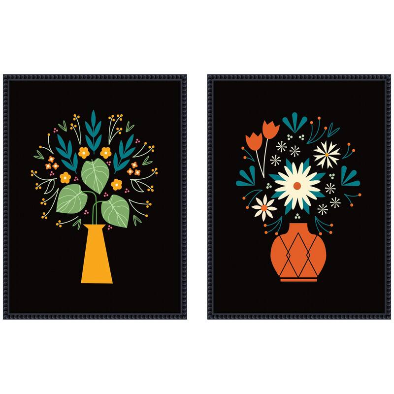 Kate and Laurel Sylvie Beaded Floral Yellow and Red Vases Framed Canvas Art Set by Amber Leaders