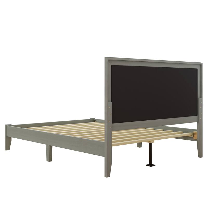Queen Size Solid Wood Platform Bed with Upholstered Headboard and Silent Slats System