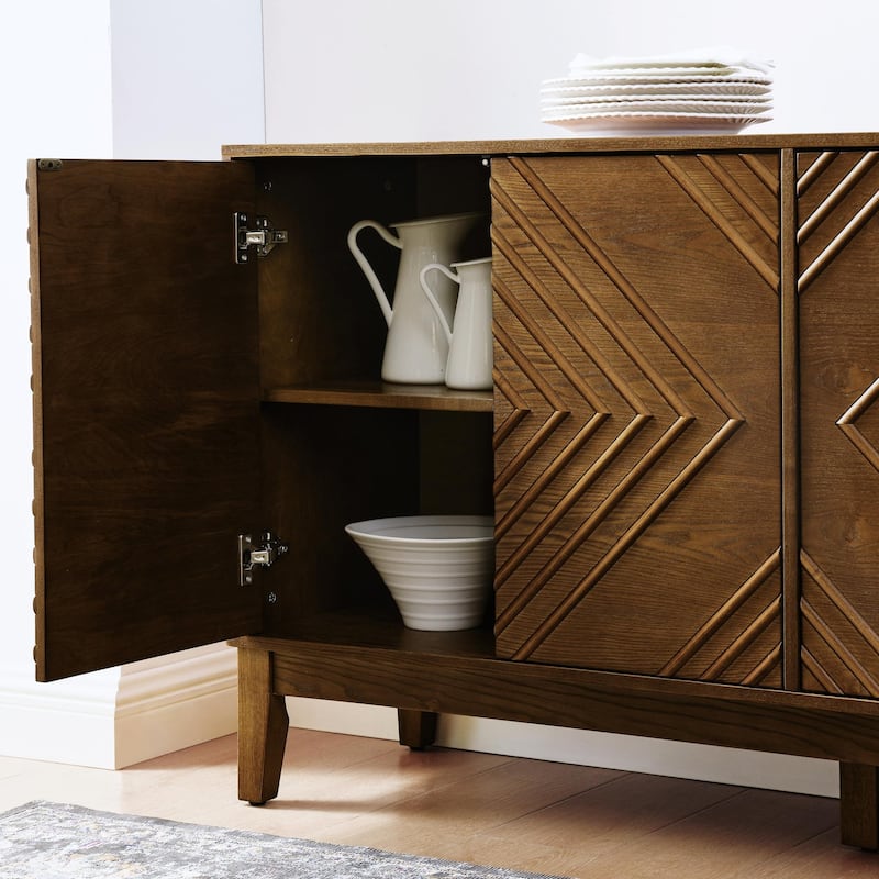 60" Mid Century Buffet Cabinet - Geometric Storage Sideboard