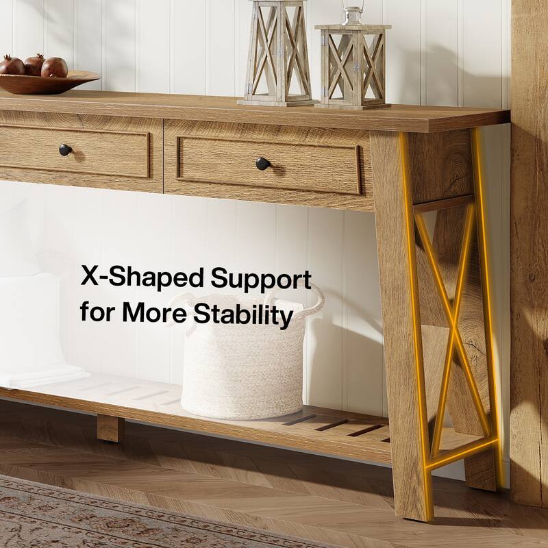 Long Sofa Table with 3 Storage Drawers