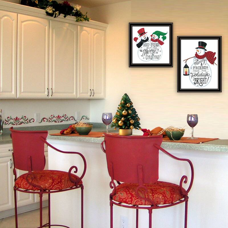 2-Piece Framed Wall Art Set - Good Friends Snowman, Black Frame